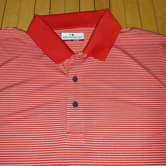 Grand Slam Performance Bright Red White Striped Mens Large Polo Golf Shirt - Picture 3 of 9